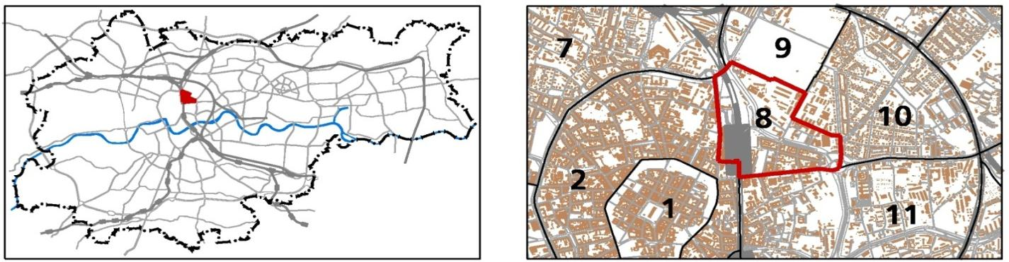 8. NOWE MIASTO JEDNOSTKA: 8 POWIERZCHNIA: NAZWA: 75.22 ha NOWE MIASTO KIERUNKI ZMIAN W STRUKTURZE PRZESTRZENNEJ Istniejąca zabudowa mieszkaniowa wielorodzinna tzw. Jurydyki Lubicz (rejon ul.