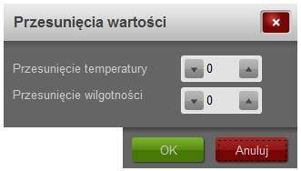 Rysunek 3: Okno konfiguracyjne Przesunięcia wartości Przesunięcie wartości temperatury i wilgotności (tylko Neuron Temperaturowo-higrometryczny) pozwala na kalibrację czujnika w przypadku