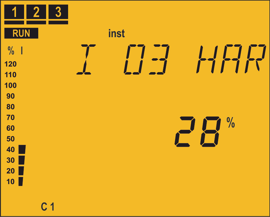 Harmoniczne napięcia Harmoniczna napięcia L1 Harmoniczna napięcia L2 Harmoniczna napięcia L3 (%) Zmiana numeru harmonicznej: 3,5,7,9,11,13,15,17. Wizualizacja wartości maksymalnych.
