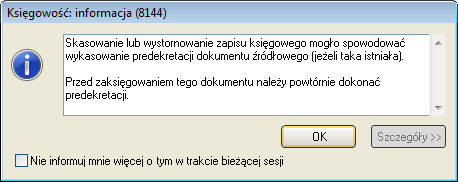 Rys. 9.182 Informacja o wykasowaniu predekretacji. Po zatwierdzeniu informacji zapis zostanie usunięty.