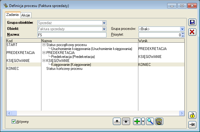 Rys. 9.183 Przykładowa definicja procesu księgowania dla faktury sprzedaży. 9.9.1.2 Obsługa procesu księgowania wsadowego Księgowanie wsadowe możliwe jest do skonfigurowania jako oddzielny proces lub etap innego procesu.