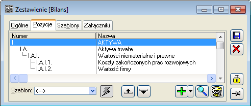 9.14.7.4 Zestawienia, zakładka: Pozycje Na zakładce znajduje się drzewo (struktura) zestawienia. Powstaje ona poprzez dodawanie kolejnych pozycji zestawienia według odpowiedniej hierarchii. Rys. 9.