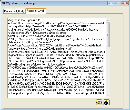 Rys. 9.31 Wysyłanie e-deklaracji, zakładka: Dane i certyfikaty po wygenerowaniu pliku xml.