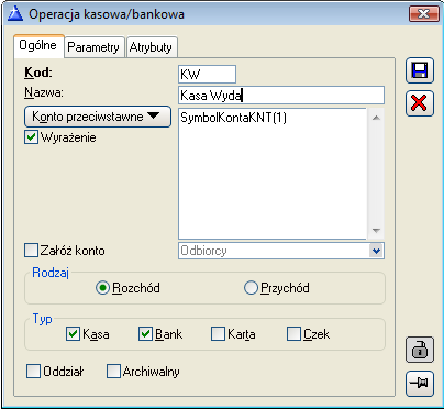 9.5.3.2 Operacja kasowa/bankowa Operacja kasowa/bankowa, zakładka: Ogólne Rys. 9.