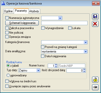 Operacja kasowa/bankowa, zakładka: Parametry Rys. 9.