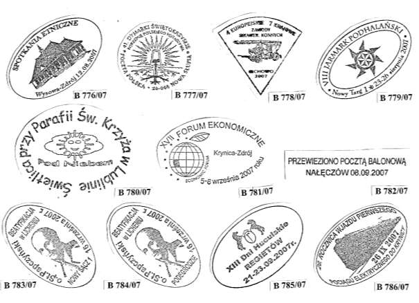 B 787/07 26.09.2007 Nowy Sącz Poczta Kolejowa na trasie Nowy Sącz Krynica Przewieziono 26 IX 2007 B 788/07 29.09.2007 Gorlice 65 lat Zespołu Szkół Ekonomicznych im. Jana Pawła II Gorlice 29.09.2007 ZSE Zespół Szkół Ekonomicznych Gorlice B 789/07 29.