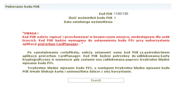 numeru karty kryptograficznej. Następnie naciśnij przycisk Pokaż kody. Rysunek 43: Pobieranie kodu PIN.