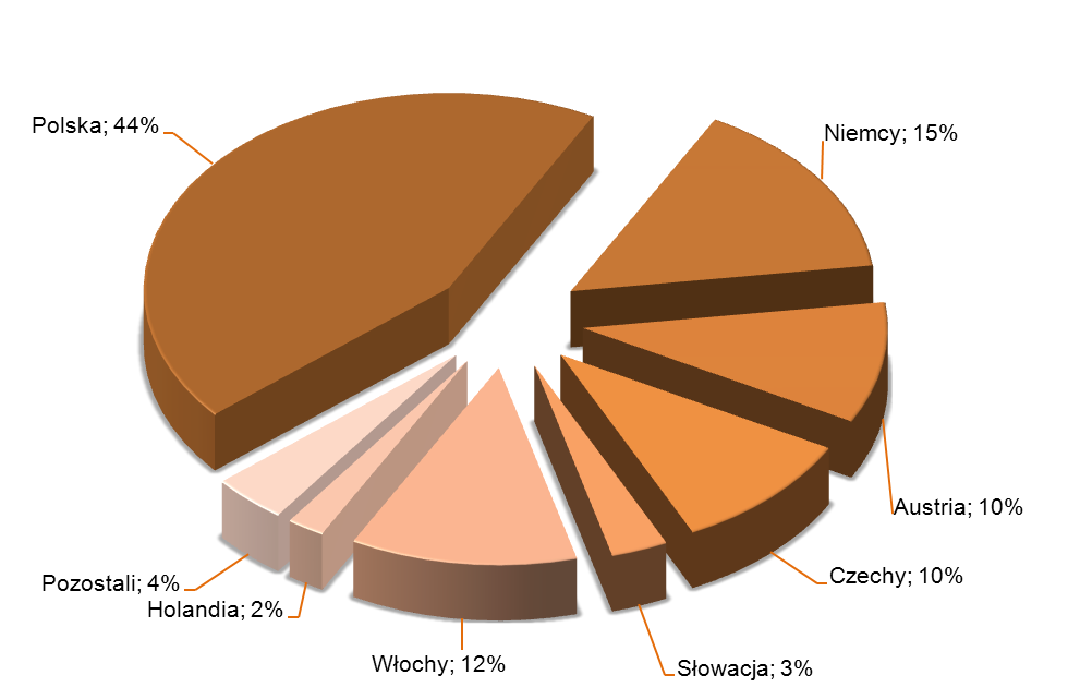 SPRAWOZDANIE ZARZĄDU Z DZIAŁALNOŚCI Wykres 10. Struktura przychodów według kraju przeznaczenia na 30 czerwca 2014 