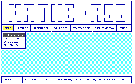 Uruchomienie programu Program MATHE - ASS pracuje w środowisku Dos i Windows. Uruchamiamy go wybierając matheass.exe z katalogu Mathe - ass.