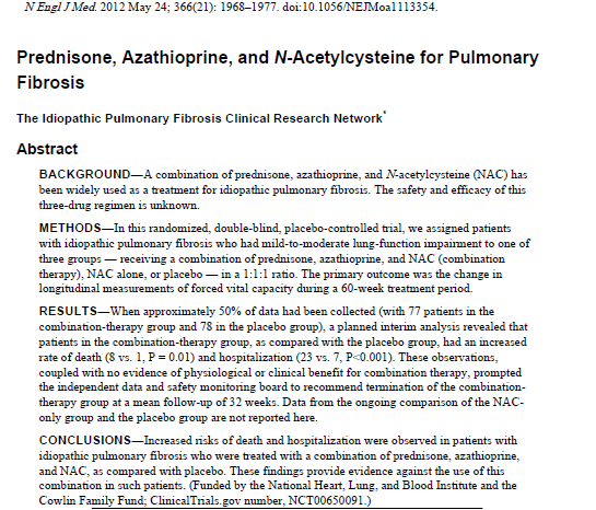 PANTHER (Prednizon-Azatiopryna-N-acytylocysteina-therapy W łagodnym/umiarkowanym IPF tzw.