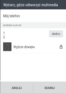 158 Udostępnianie w sieci bezprzewodowej 4. Rozpocznij odtwarzanie muzyki w używanej aplikacji muzycznej. Muzyka zostanie odtworzona przez wybrany głośnik. 5.