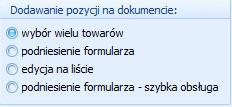 W katalogu dostępne są funkcje: W zależności od ustawień w Konfiguracji, dokumenty magazynowe wpływają na stan towaru w magazynie, dokumenty handlowe odpowiadają za płatności.