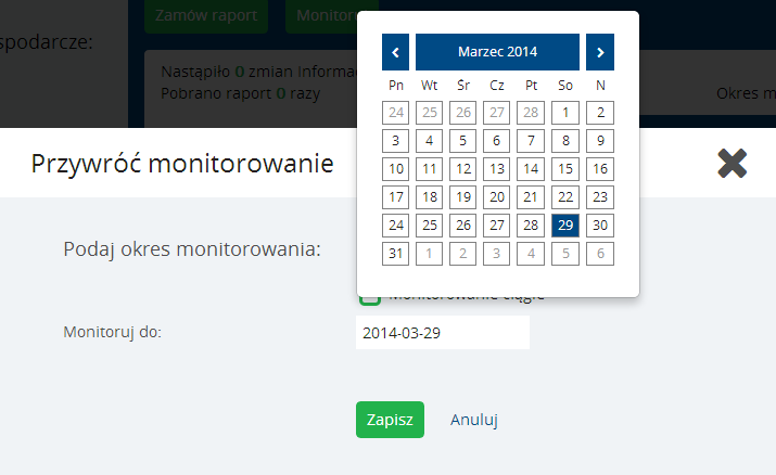 Instrukcja Użytkownika System BIG.pl Strona 119 z 170 Po zatwierdzeniu za pomocą przycisku Przerwij, System dezaktywuje monitorowanie danego podmiotu i nadaje mu status Archiwalny.