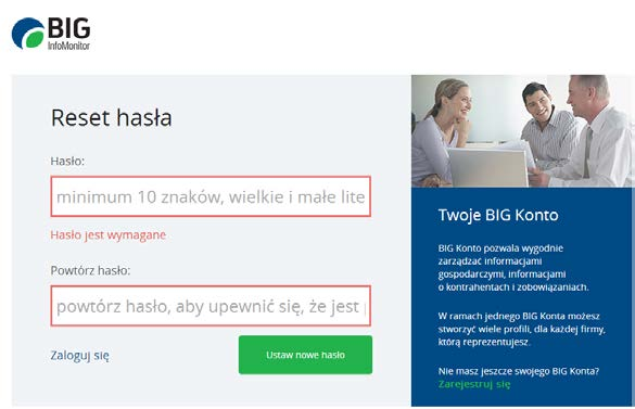 Instrukcja Użytkownika System BIG.pl Strona 12 z 170 5.2 PRZYPOMNIENIE HASŁA System BIG.pl wyposażony został w funkcję przypominania hasła.