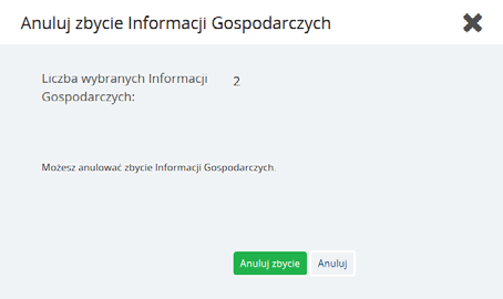 Instrukcja Użytkownika System BIG.pl Strona 156 z 170 Użytkownik w analogiczny sposób ma możliwość anulowania zbycia kilku Informacji Gospodarczych.