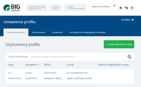 Instrukcja Użytkownika System BIG.pl Strona 22 z 170 Podczas rejestracji do Systemu BIG.pl, bez zaproszenia do nowo utworzonego BIGKonta, nie będzie dołączona żadna umowa.