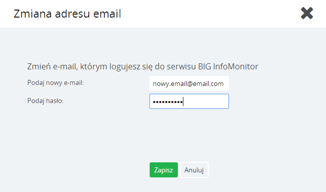 Instrukcja Użytkownika System BIG.pl Strona 43 z 170 Z poziomu Ustawień BIGKonta Użytkownik ma możliwość edycji danych logowania oraz danych osobowych.