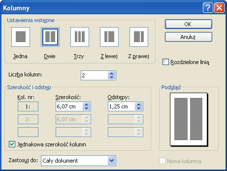 Tabelki i układ wielokolumnowy Jeśli nie masz ochoty na żmudne ustawianie kresek i czcionek w tabeli, skorzystaj z menu Tabela/Autoformatowanie tabeli.