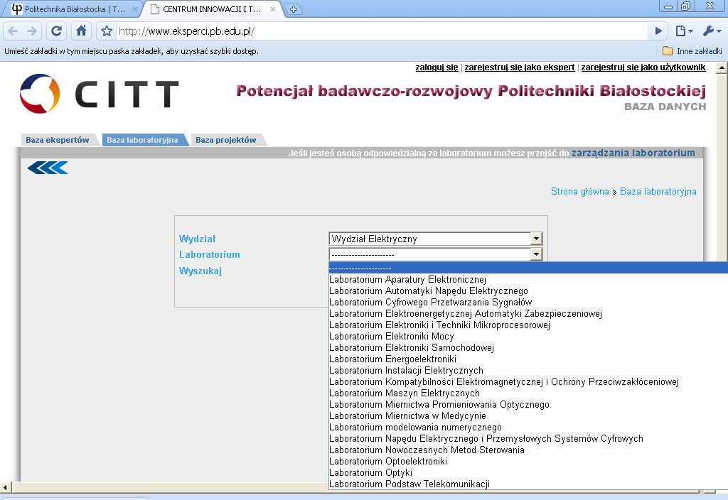 Baza laboratoryjna: http://www.eksperci.pb.edu.