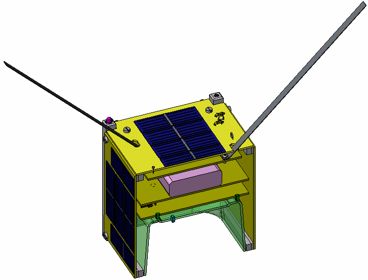 Rys. 97. Model charakterystyki promieniowania anten systemu C&CS. Przejście anten przez górną ścianę satelity (Rys.