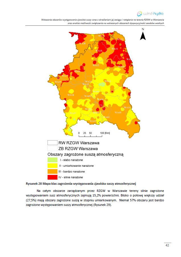 Powyższa mapa przedstawia dowody na to, że wnioskowany obszar jest bardzo narażony na suszę atmosferyczną (ok. 100% terenu).