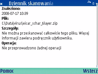 Wyświetlanie dzienników zdarzeń Każdy wpis w dzienniku skanowania (patrz Rysunek 9-2) zawiera następujące informacje: Odnalezione data wykrycia wirusa Nazwa zagrożenia nazwa wirusa Plik nazwa