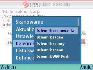 Podręcznik użytkownika programu Trend Micro Mobile Security for Microsoft Windows Mobile, Symbian Edition 9 Wyświetlanie dzienników zdarzeń Wyświetlanie dzienników Aby wyświetlić dziennik, wybierz go