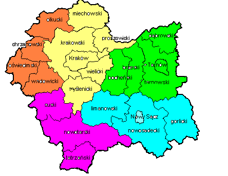 Okręg Nowy Targ obejmujący: powiat: suski, tatrzański, nowotarski. 2.