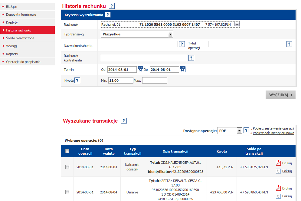 3.7. KREDYTY ipko biznes Przewodnik Użytkownika (wersja 6/2014) W zakładce Kredyty znajduje się lista umów kredytowych. Informacje obejmują m.in.