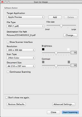 ControlCenter2 Ustawienia zaawansowane Możesz konfigurować ustawienia zaawansowane. Kliknij przycisk Advanced Settings (Ustawienia zaawansowane) w oknie dialogowym ustawień skanowania.