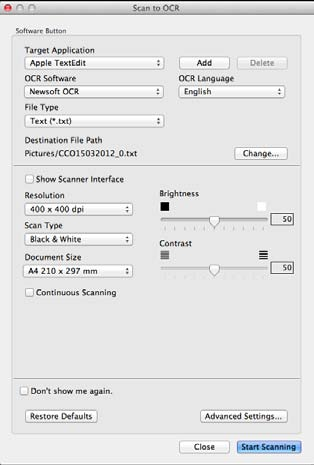 ControlCenter2 OCR (edytor tekstu) Funkcja Scan to OCR (Skanowanie do OCR) umożliwia konwersję danych obrazu strony na tekst, który można edytować w dowolnym edytorze tekstu.