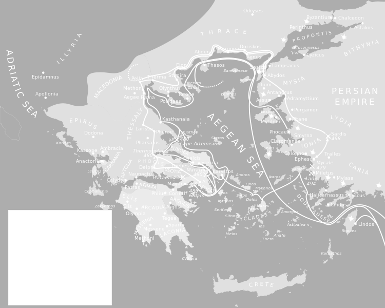 W oparciu o poniższą mapę, wykonaj zadanie 4 i 5. 4. Na mapie przedstawiono: A. I wojnę perską, B. II wojnę perską, C. I i II wojnę perską, gdyż 1.