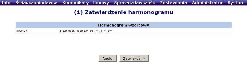 Ilustracja 44 Przykładowe okno pozycji harmonogramu III. Po wprowadzeniu wszystkich pozycji do harmonogramu naleŝy zatwierdzić harmonogram w celu udostępnienia w innych częściach systemu.