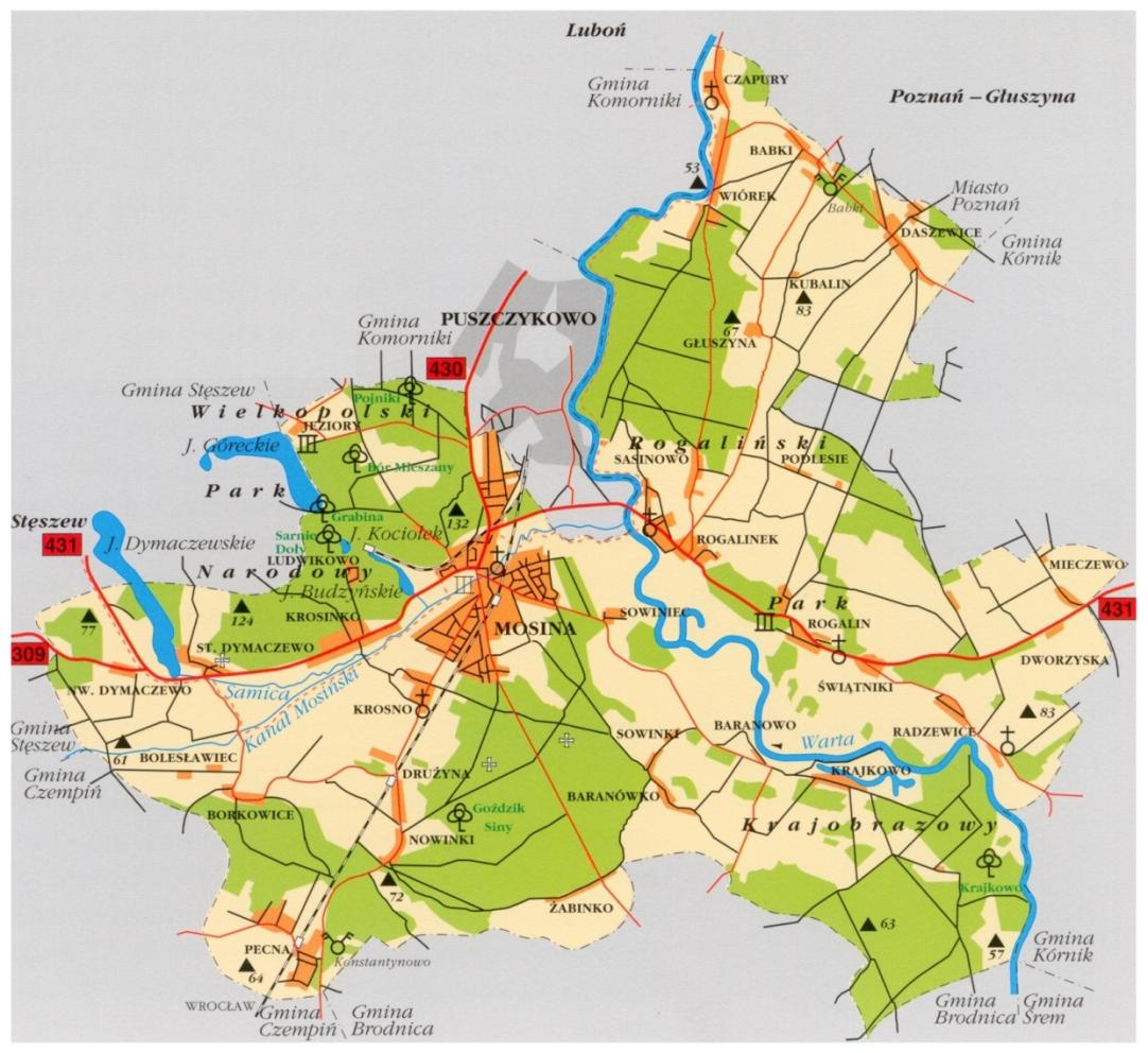 2026. Rysunek 1. Położenie gminy Mosina. (źródło: http://bip.mosina.pl) Użytki rolne stanowią niemal połowę powierzchni gminy - 49,2%.