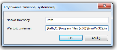 Pod zmiennymi systemowymi tworzymy nową zmienną, która będzie wskazywać na plik openssl.cnf, która po dodaniu widnieje w polu zmiennych użytkownika: 5.