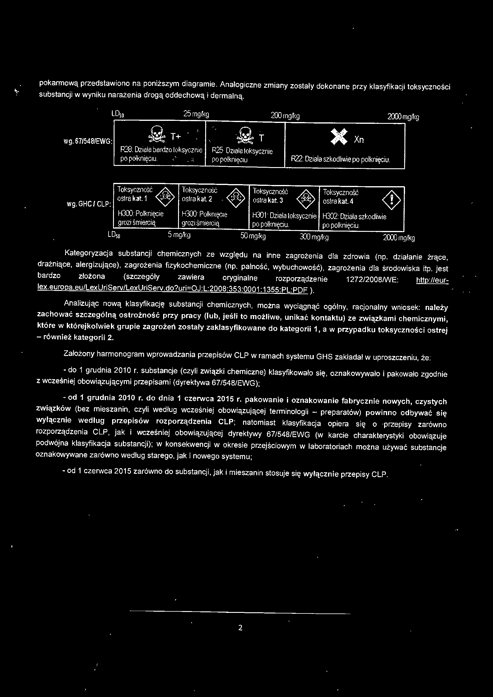 ... pokarmową przedstawiono na poniższym diagramie. Analogiczne zmiany zostały dokonane przy klasyfikacji toksyczności substancji w wyniku narażenia drogą oddechową i dermalną. wg. 671548/EWG: wg.