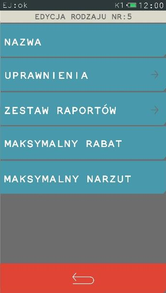 Wpisz nazwę rodzaju kasjera maksymalnie 19 znaków Zdefiniuj zestaw dostępnych raportów Wprowadź procentowo maksymalną wartość udzielanego narzutu Definiowanie poziomu dostępu do funkcji kasy można