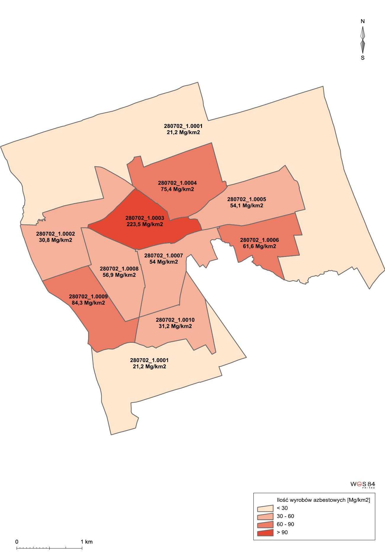 Mapa nr 2 Wyroby azbestowe w obrębach