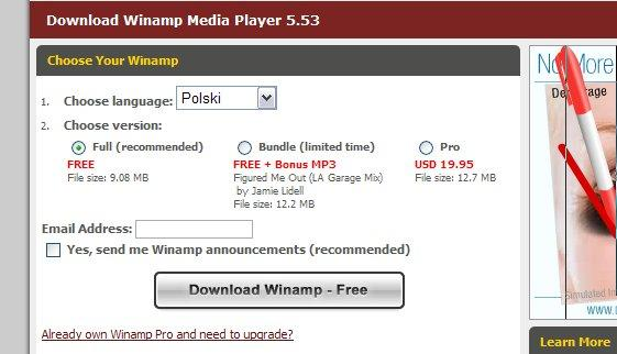 1. pobieramy nowy WinAmp ze strony http://www.winamp.