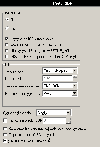 6.5.2. ISDN Rys.31: ISDN parametry podstawowe 6.5.2.1 Parametry podstawowe Typy połączeń Typ połączeń zaleŝne są od rodzaju urządzeń podłączonych do portu ISDN bramki.