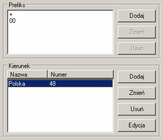 6.5.4.2 Kierunki międzynarodowe Tabela opisuje prefiksy międzynarodowe i numery kierunkowe krajów. Rys.