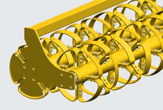 Wał tnący Zamknięte po bokach pierścienie Packera mają średnicę 550 mm. Na metr szerokości roboczej przypada osiem pierścieni.