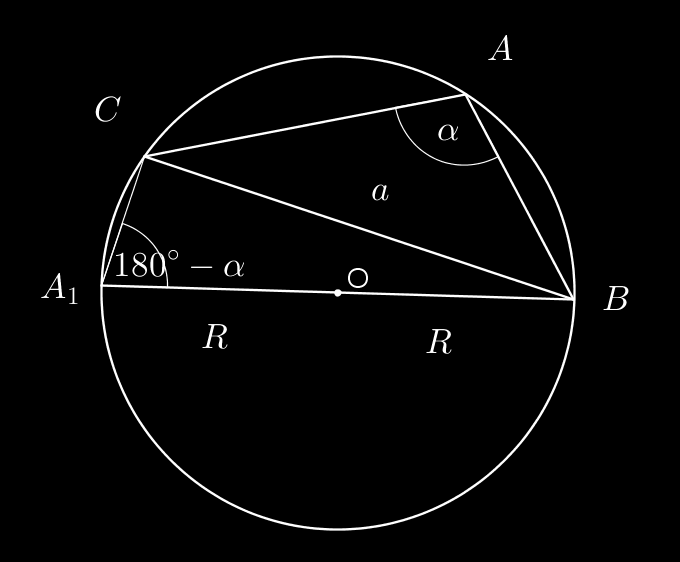 Przypdek II: Poprowdźmy średnię A 1 B i zuwżmy, że: 1 BAC = BA 1 C = α, jko kąty wpisne w koło oprte n tym smym łuku; sin α = R, z określeni sinus kąt α, ztem sin α = R nd Przypdek III: Poprowdźmy