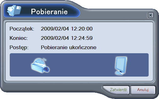 Zdalne pobieranie Za pomocą programu CMS możliwe jest zdalne pobieranie nagrań z podłączonego rejestratora. 1. Wybierz przycisk i odpowiedni rejestrator. 2.