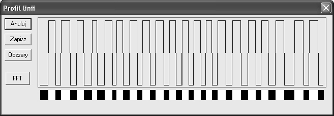 Rys.2. Profil odcinka wzdłuŝ obrazu po binaryzacji Fig.2. Section profile along the image after decimal-to-binary conversion Ostatnim etapem badań był automatyczny pomiar geometrii ziarniaków.