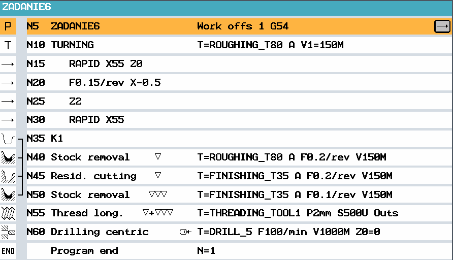 NaleŜy zauwaŝyć, Ŝe w tym przypadku narzędzie rozpoczyna ruch w materiale, co nie jest korzystne i wymaga wykonania specjalnego podcięcia w miejscu startu ruchu posuwowego.