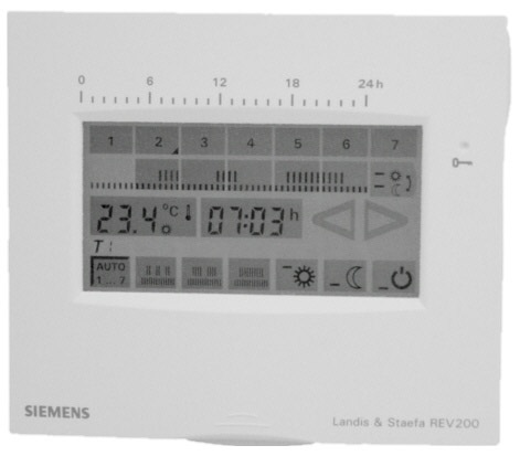 2 212 Pomieszczeniowy regulator temperatury Ze sterowaniem poprzez ekran dotykowy REV200 Regulator temperatury z własnym zasilaniem Łatwy odczyt danych na wyświetlaczu, prosta obsługa przez ekran