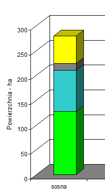 W drzewostanach sosnowych uszkodzenia od wiatru wystąpiły na powierzchni 152,18 ha, (54,45% całkowitej powierzchni).