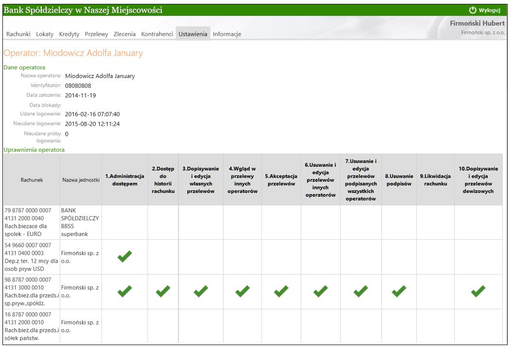 UWAGA! Operator mający uprawnienie Nadzorcy systemu i Administratora technicznego ma wgląd do listy operatorów.