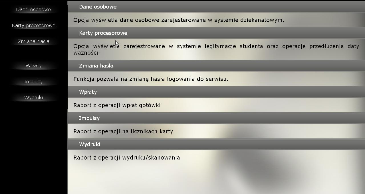 VI. Informacje o użytkowniku i historia wykonanych operacji Po zalogowaniu na kiosku BCW użytkownik ma dostęp do swoich danych osobowych.